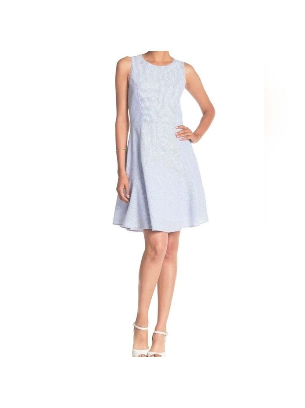 Nina Leonard blue striped summer sleeveless dress size 12